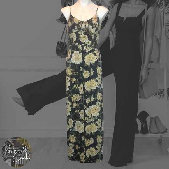Xhilaration Navy and Yellow Floral Jumpsuit - Size Small - Picture 1 of 8